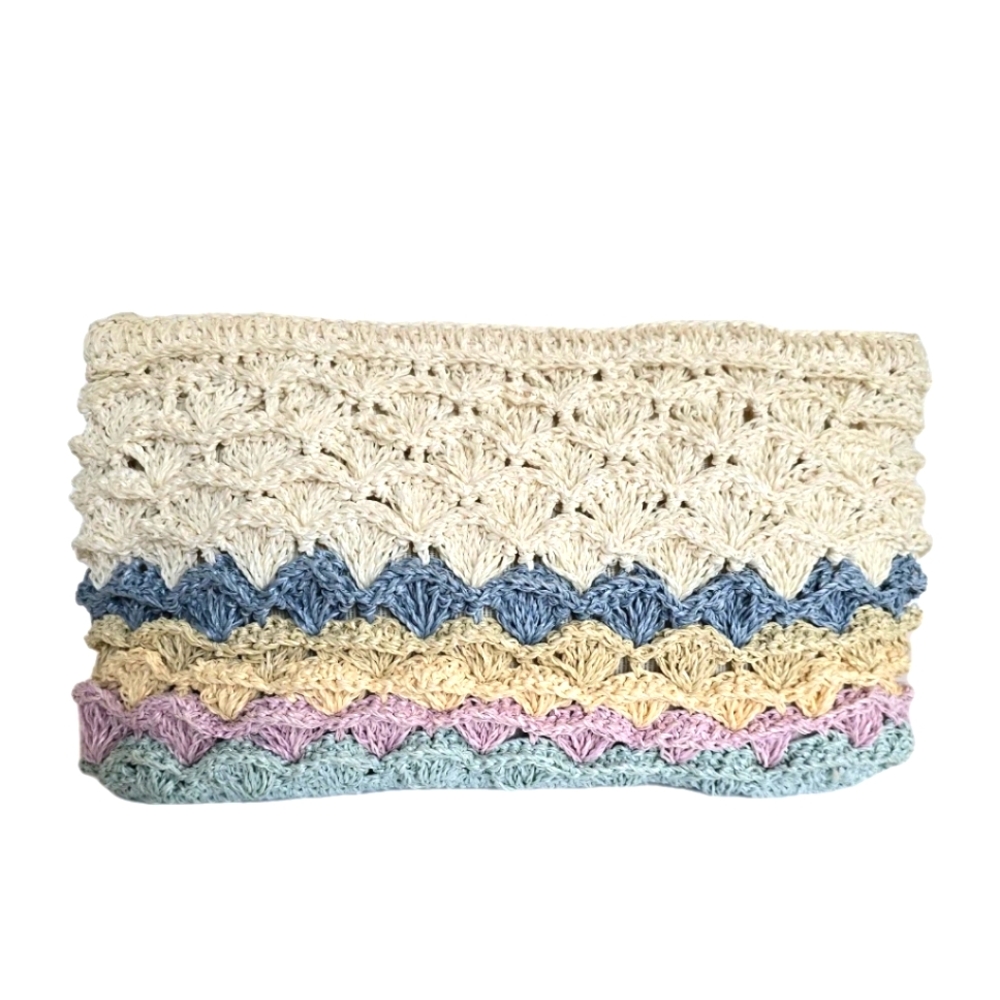 Vintage Crochet Clutch Envelope Bag Purse Beige Purple Blue Cream Zip Japan Boho